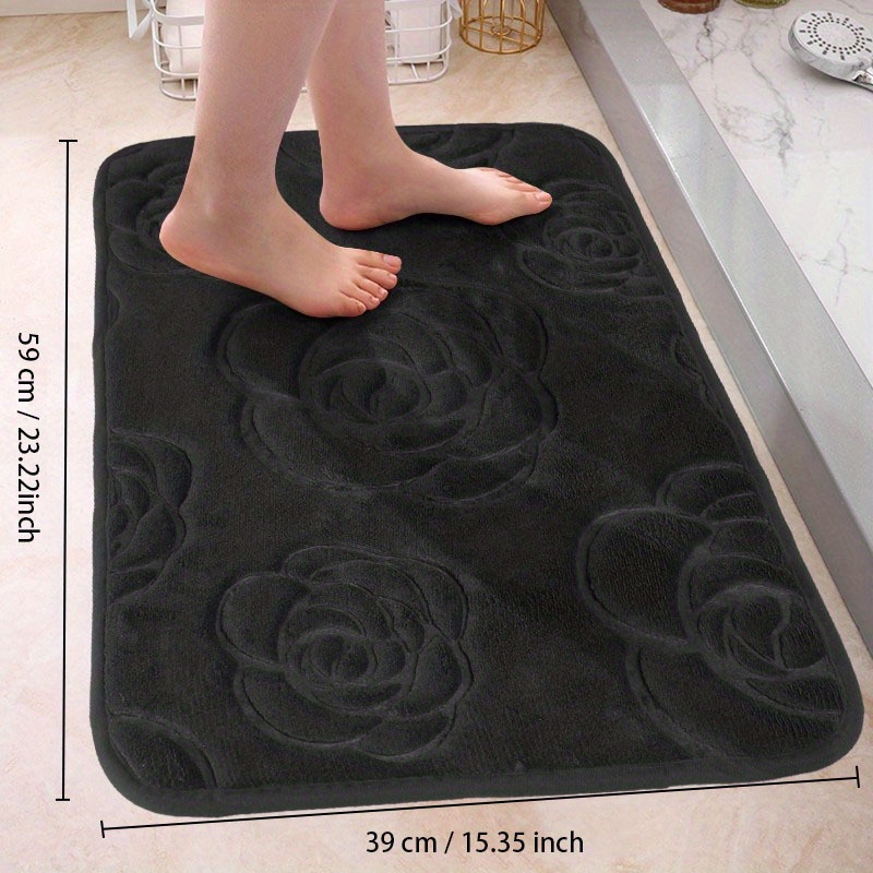 Set of 2 Floral Bath Rugrustic Anti Slip Floor Matflower Black Non Slip  Door Carpetplant Solid Machine Washable Rug for Bathroom 