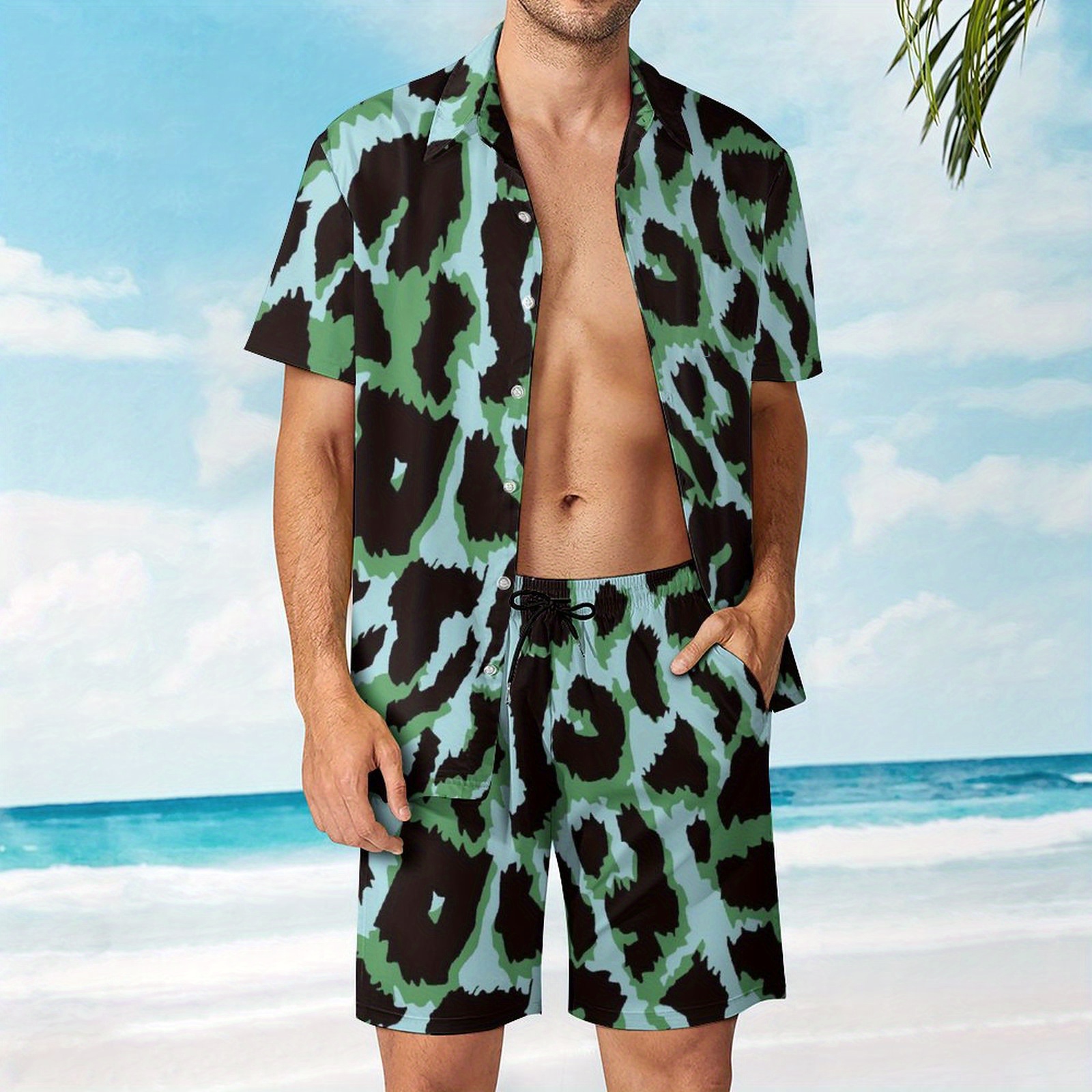 Plus Size Mens Hawaiian Shirt Sets Casual Floral Button Down Shorts ...