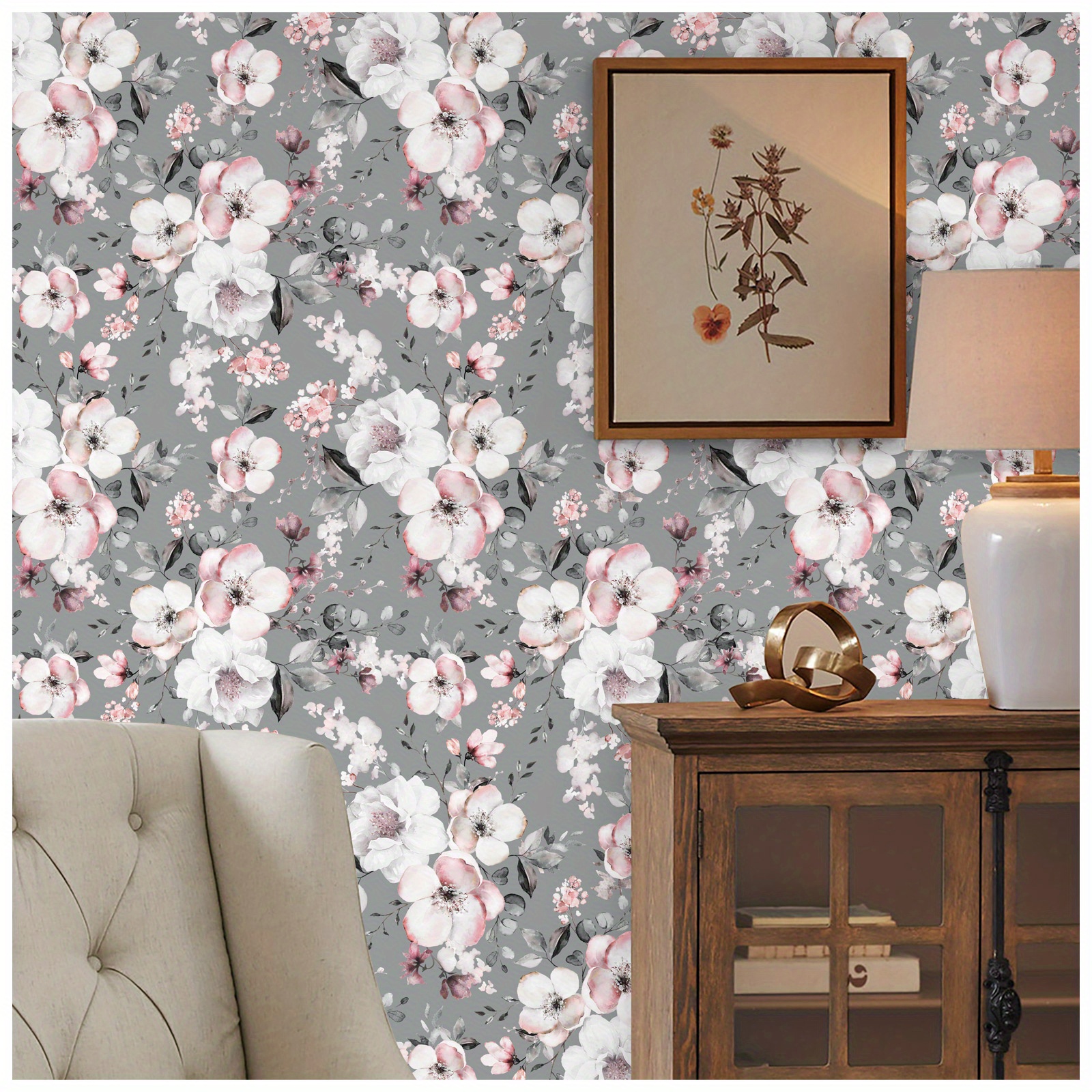 Floral Wallpaper Grey Peel and Stick Wallpaper Flower Self Adhesive Wall  Paper Roll Removable Contact Paper Decorative