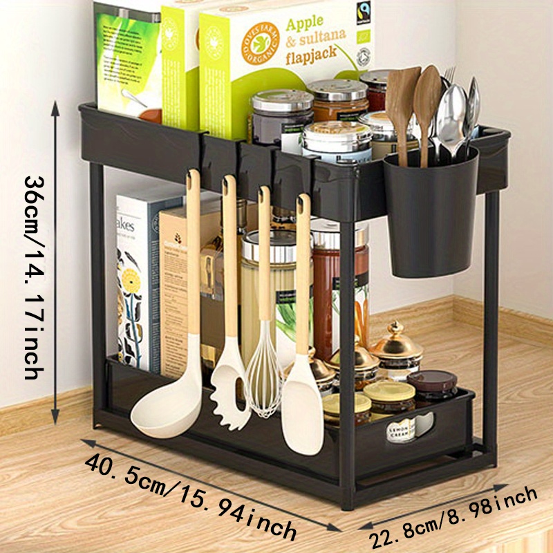 1pc Double-layer Kitchen Under Sink Storage Rack With Pull-out