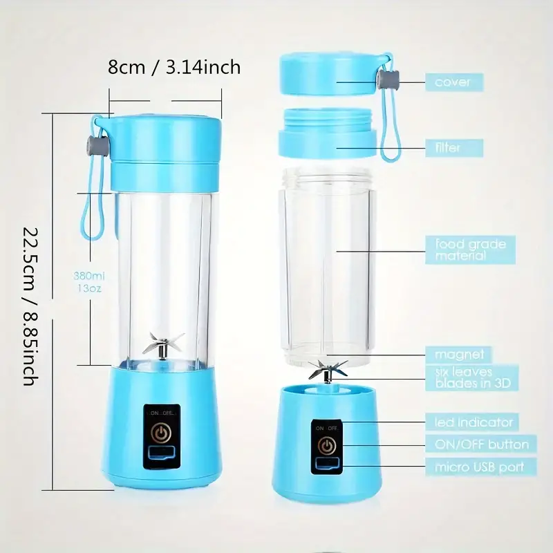 380ml portable blender with 6 blades rechargeable usb make delicious juices shakes smoothies and more on the go details 3