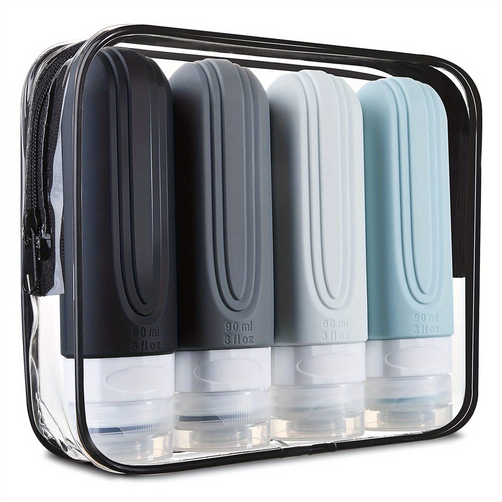 4 Pack Travel Bottles For Toiletries, Tsa Approved 3oz Travel Size Containers BPA Free Leak Proof Refillable Liquid Silicone Squeezable Travel Accessories For Shampoo Conditioner Lotion