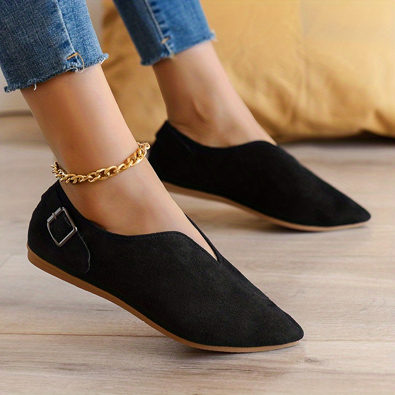  Women's Loafer Casual On Flat Shoes Classy and Comfortable  Slip On Flat Shoes (Black Leather 5.5)