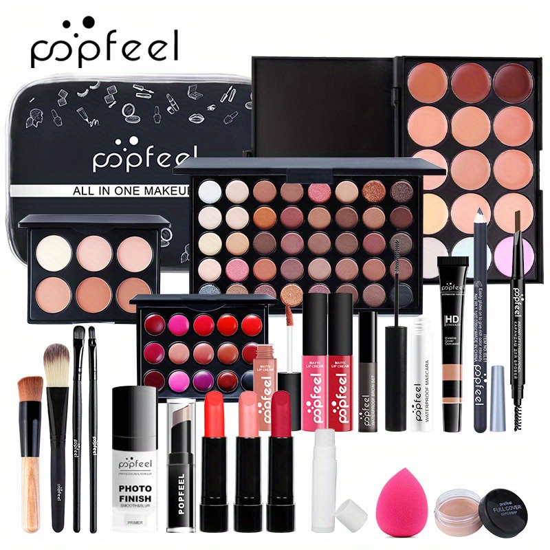 Conjunto Maquillaje, Set Cosméticos, Paleta Sombras Ojos, Set Brillo  Labios, Lápiz Labial Líquido, Esponja Maquillaje, Base, Corrector, Lápiz  Cejas, Rubor Set Herramientas Maquillaje, Regalo Ideal Día Madre - Belleza  Salud - Temu