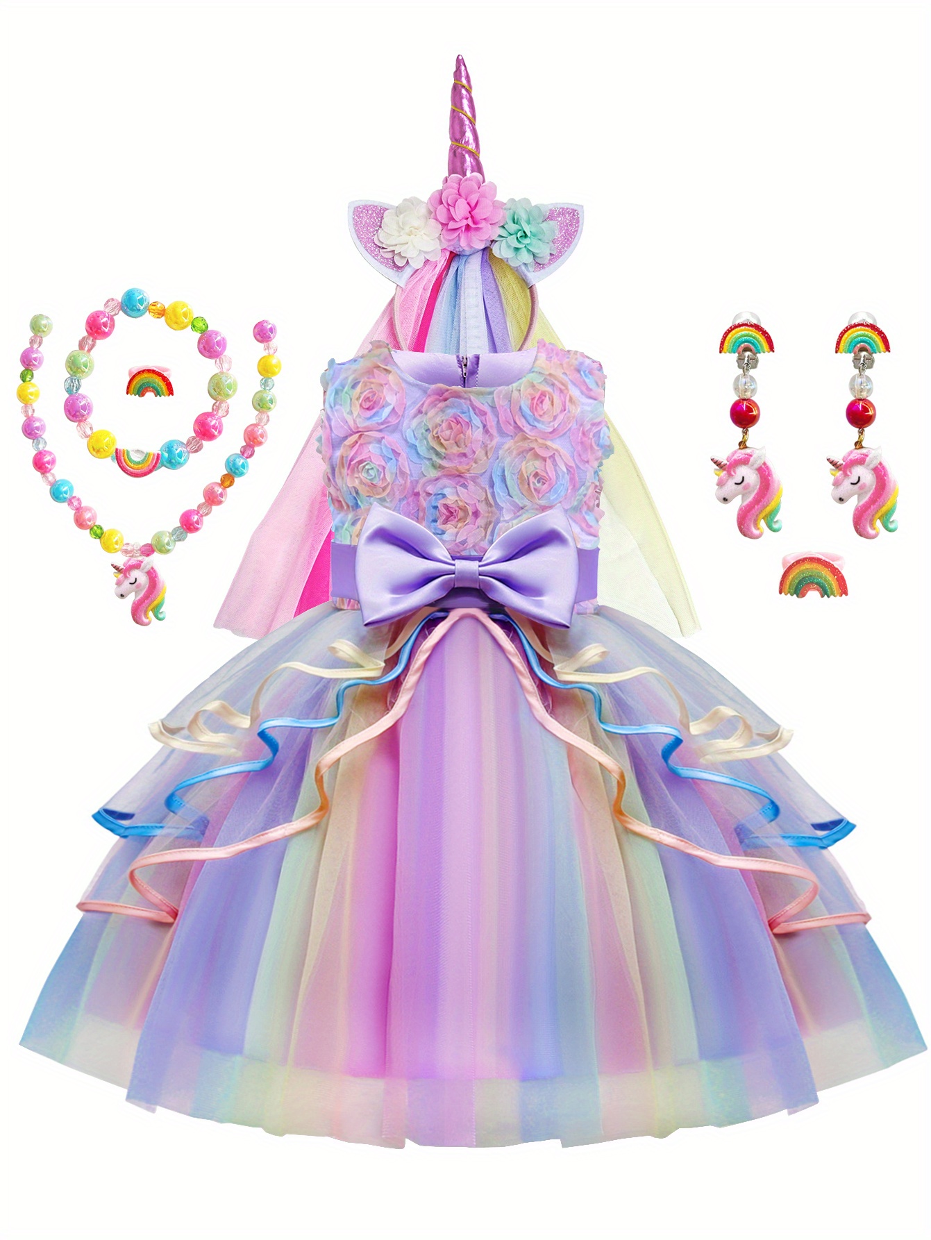 Girls Unicorn Costume Rainbow Princess Dress Toddler Unicorn - Temu