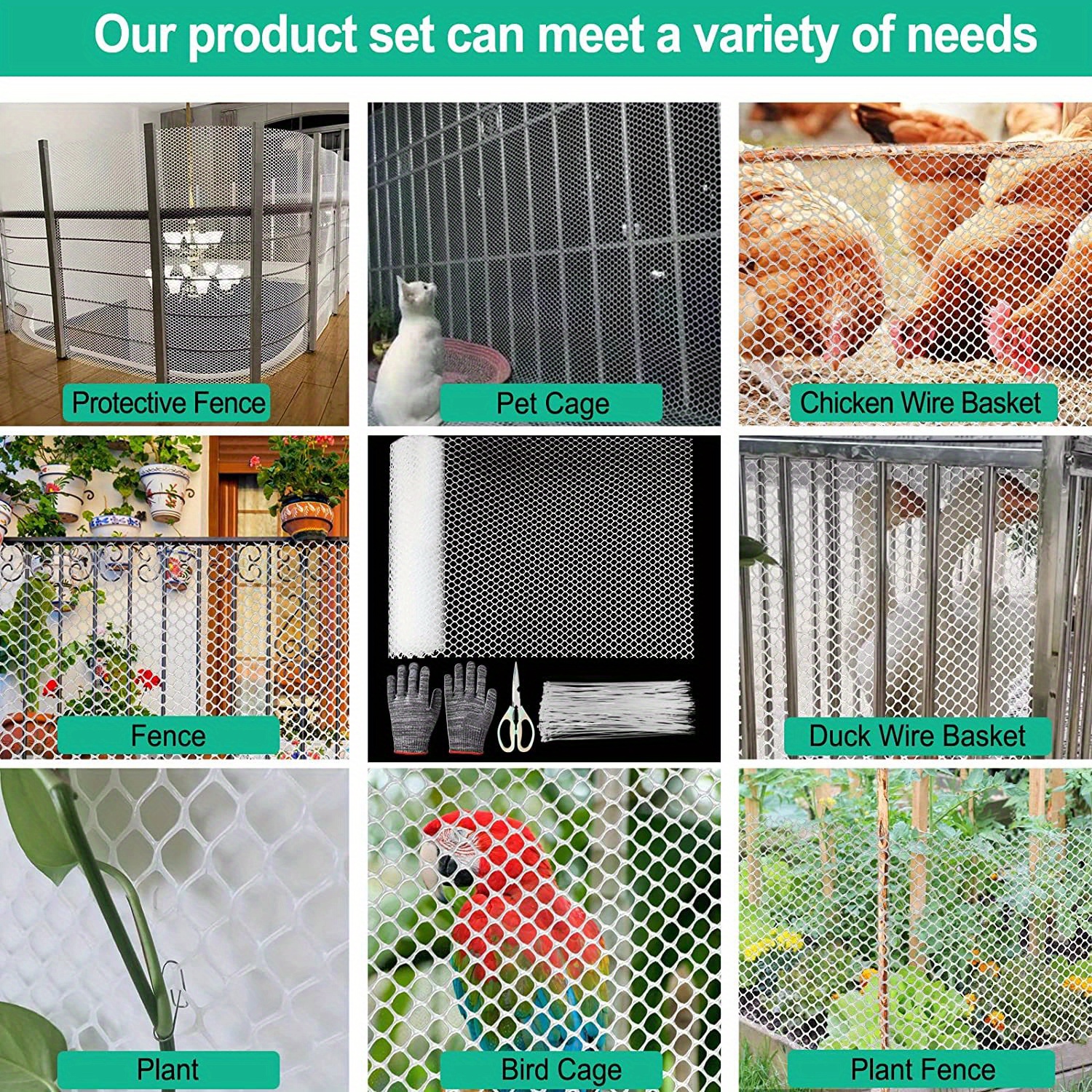 LPLND Plastic mesh Chicken Net, Pigeon Net, Poultry Breeding Net, Plastic  Garden Fence Net, Child Safety, Climbing Plant Support Net, Cuttable,  White