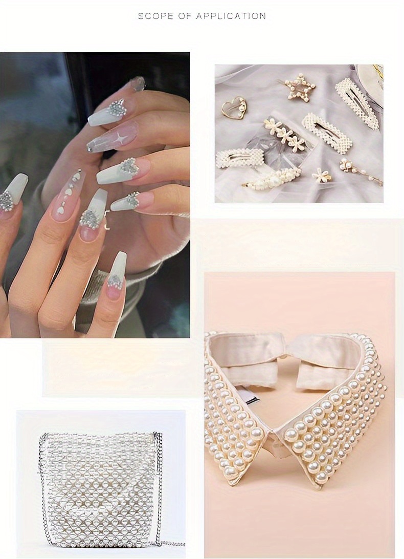 Perlas de uñas blancas para arte de uñas, perlas de uñas de color AB para  arte de uñas, perlas de joyería para uñas, con bolígrafo recogedor y  pinzas
