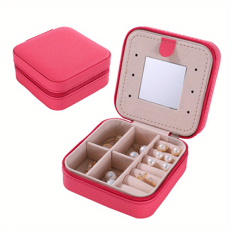 wanhaishop Makeup Organizers Travel Jewelry Boxes Pu Jewelry Case with 2  Drawers Mirrored Jewelries Necklaces Earrings Rings Craft Containers for