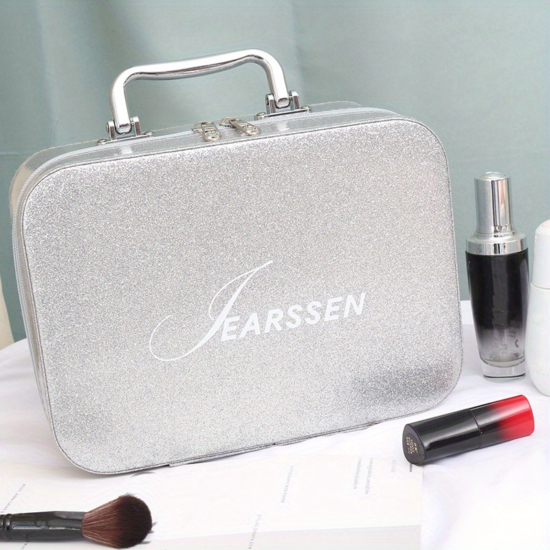 Glitter Leather Makeup Bag Organizer with Mirror Brush Holder