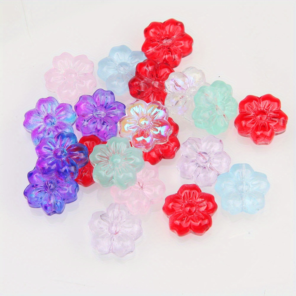 Cute Flower Beads, Translucent Beads, Clear Beads, Colorful Flower Beads,  14mm Beads, Flower Beads for Necklace, Beads for Bracelet