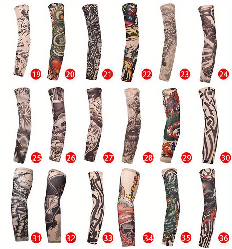 Unisex Sun Protection Tattoo Sleeves in Random Combinations, Featuring Old School Floral Designs, Tattoo Ice Sleeves for Outdoor Cycling, Sun Protection Sleeves for Driving, with Unique Patterns in Each Set.