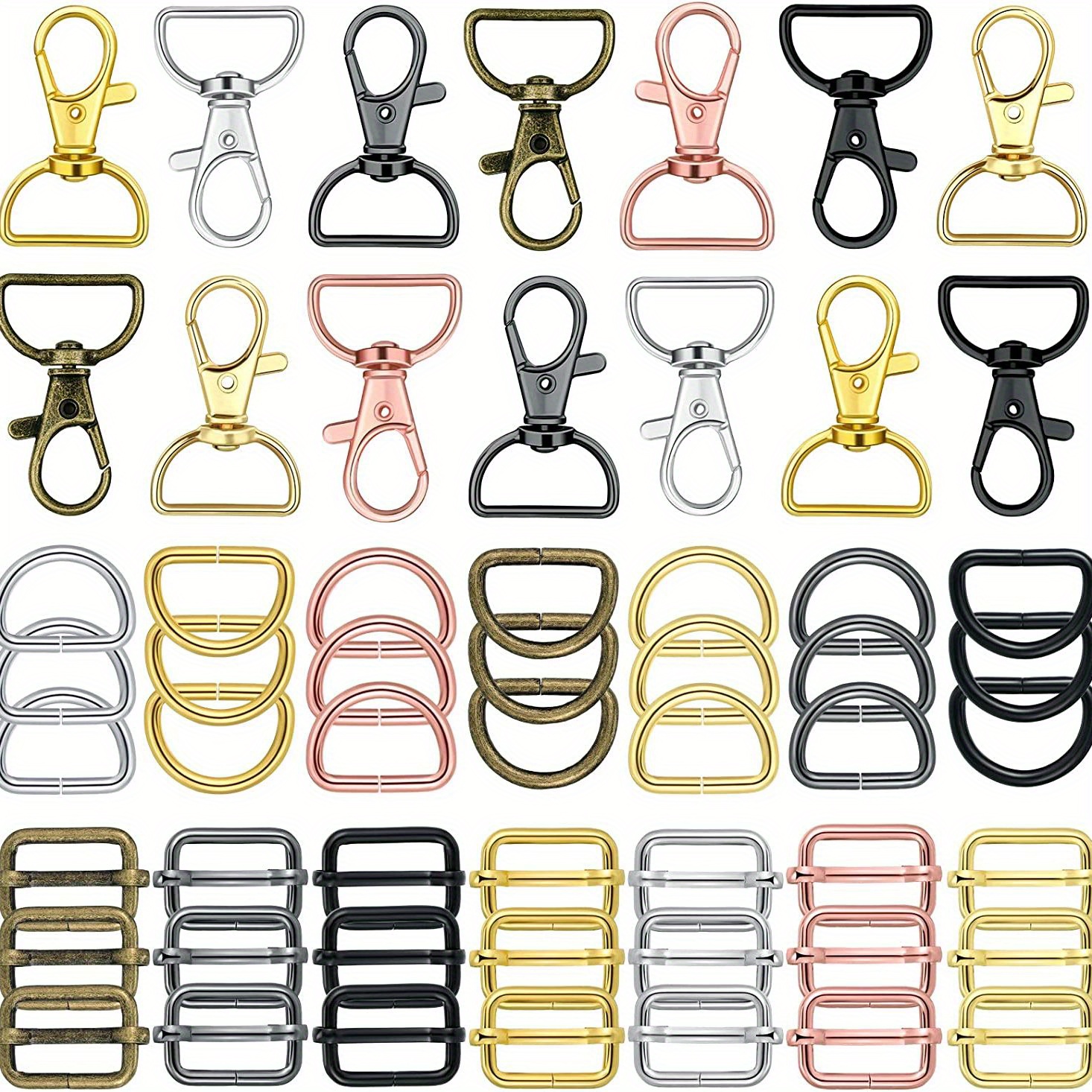 60Pcs Swivel Snap Hooks and D Rings for Lanyard and Sewing