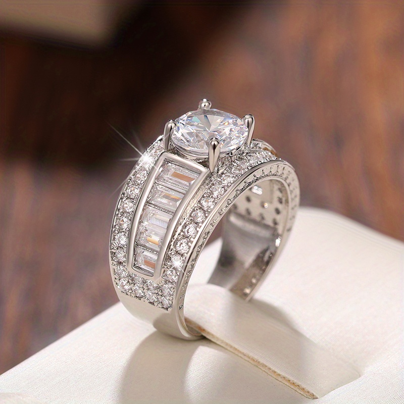 Bridal Wedding Band Ring Inlaid Round Shape Shiny Zircon Sweet Proposal Ring  For Your Loved One - Temu