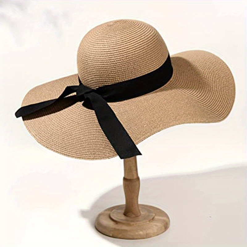Women's Foldable Floppy Sun Hat Wide Brim UV Protection Straw Hat Solid