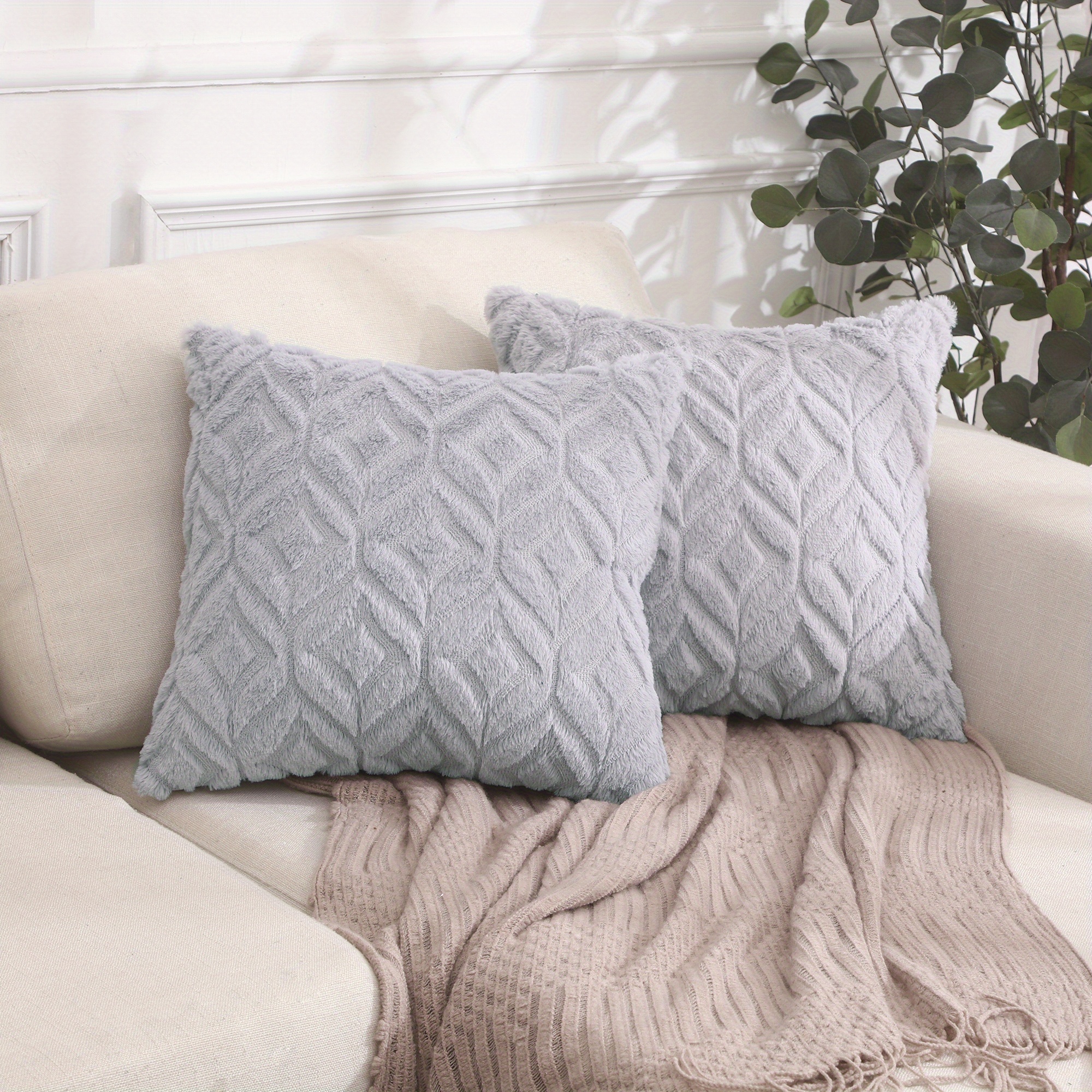 Cable Knit Decorative Light Gray Throw Pillow