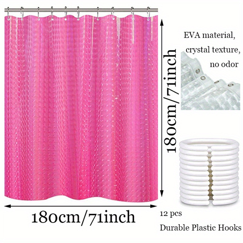 Shower Curtain Liner Clear 3d Design Semi transparent Hooks - Temu