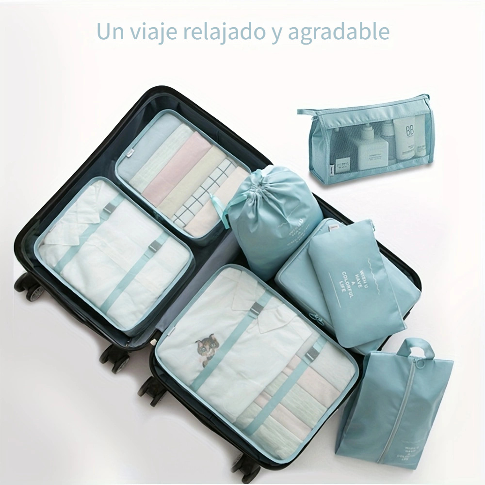  Organizadores de equipaje de viaje, juego de 8 cubos plegables  de viaje para la maleta, bolsas ligeras para almacenamiento de equipaje,  color beige : Ropa, Zapatos y Joyería