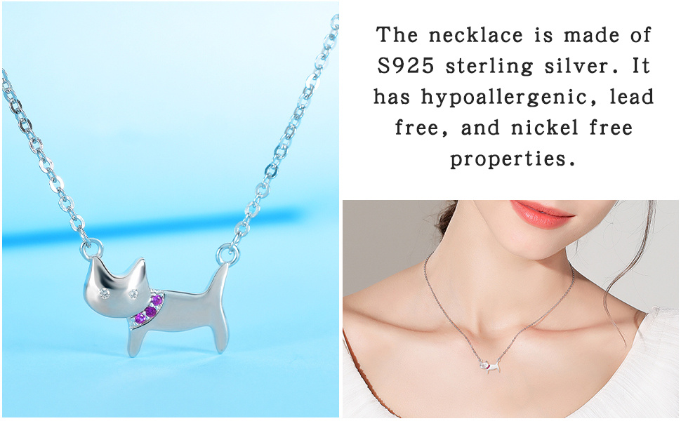 Silver Plated Cute Cat Pendant Necklace Clavicle Women Simple Chain Jewelry