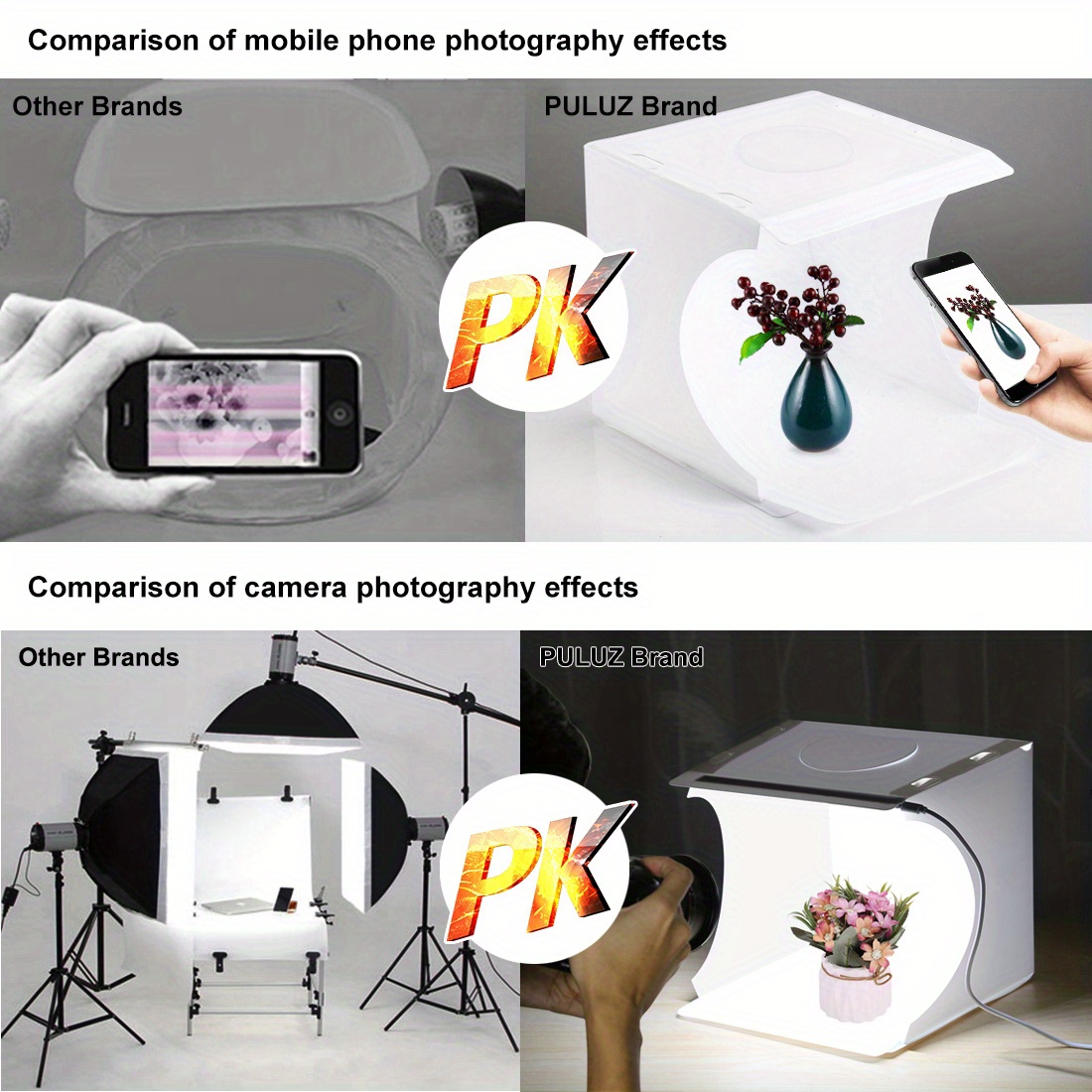 Kit per studio fotografico portatile PULUZ 24 x 23 x 22 cm Pannello  luminoso pieghevole Pannello illuminato a LED senza ombra con 6 sfondi per  la fotografia di piccoli prodotti : : Elettronica