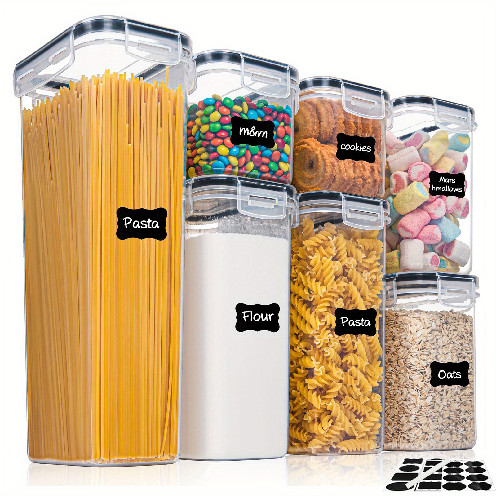 Organize Your Kitchen Pantry With This 4/7-Piece Airtight Food Storage Container Set - BPA Free, Dishwasher Safe, And Includes Labels!