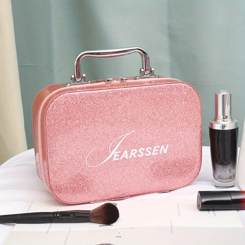 Glitter Leather Makeup Bag Organizer with Mirror Brush Holder