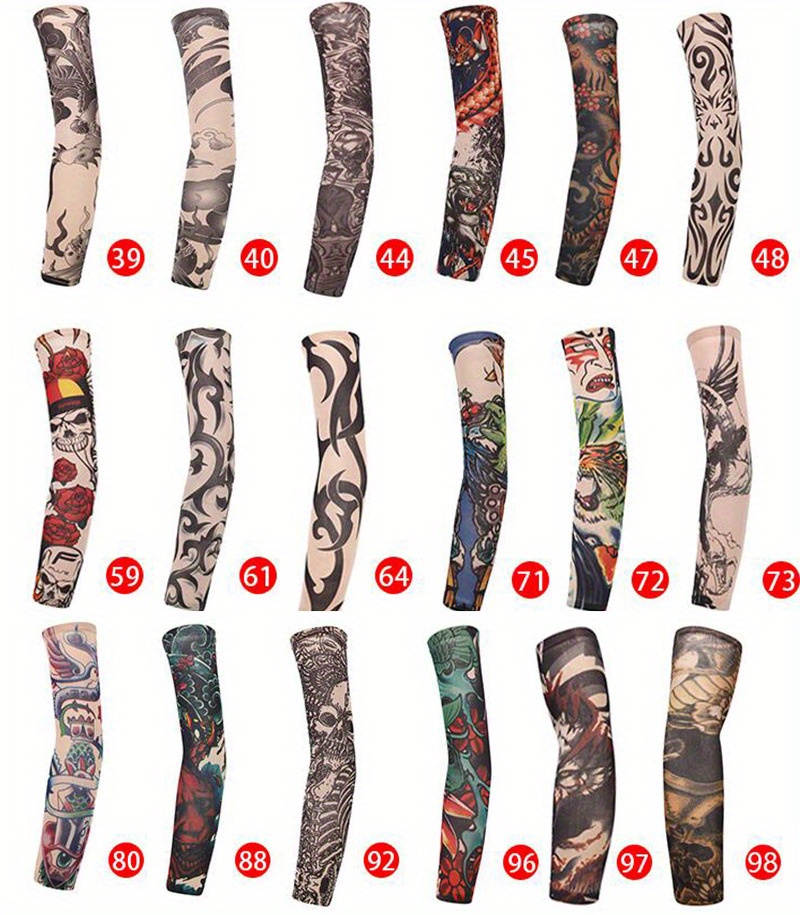 Unisex Sun Protection Tattoo Sleeves in Random Combinations, Featuring Old School Floral Designs, Tattoo Ice Sleeves for Outdoor Cycling, Sun Protection Sleeves for Driving, with Unique Patterns in Each Set.
