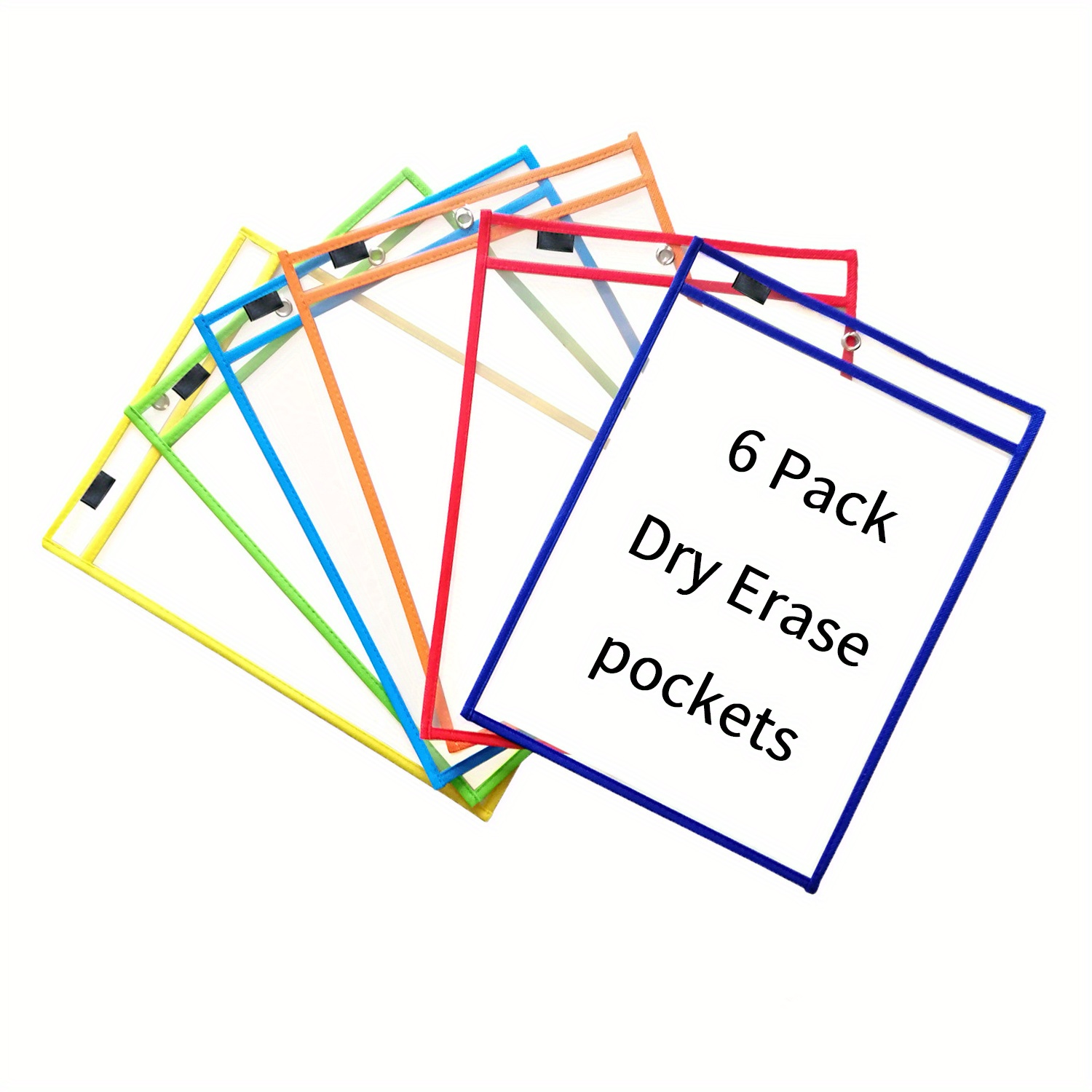 6pcs Reusable Dry Erase Pockets Assorted Colors Dry Erase Sleeves for  School Work Ticket Holders Sheet Protector Office Products