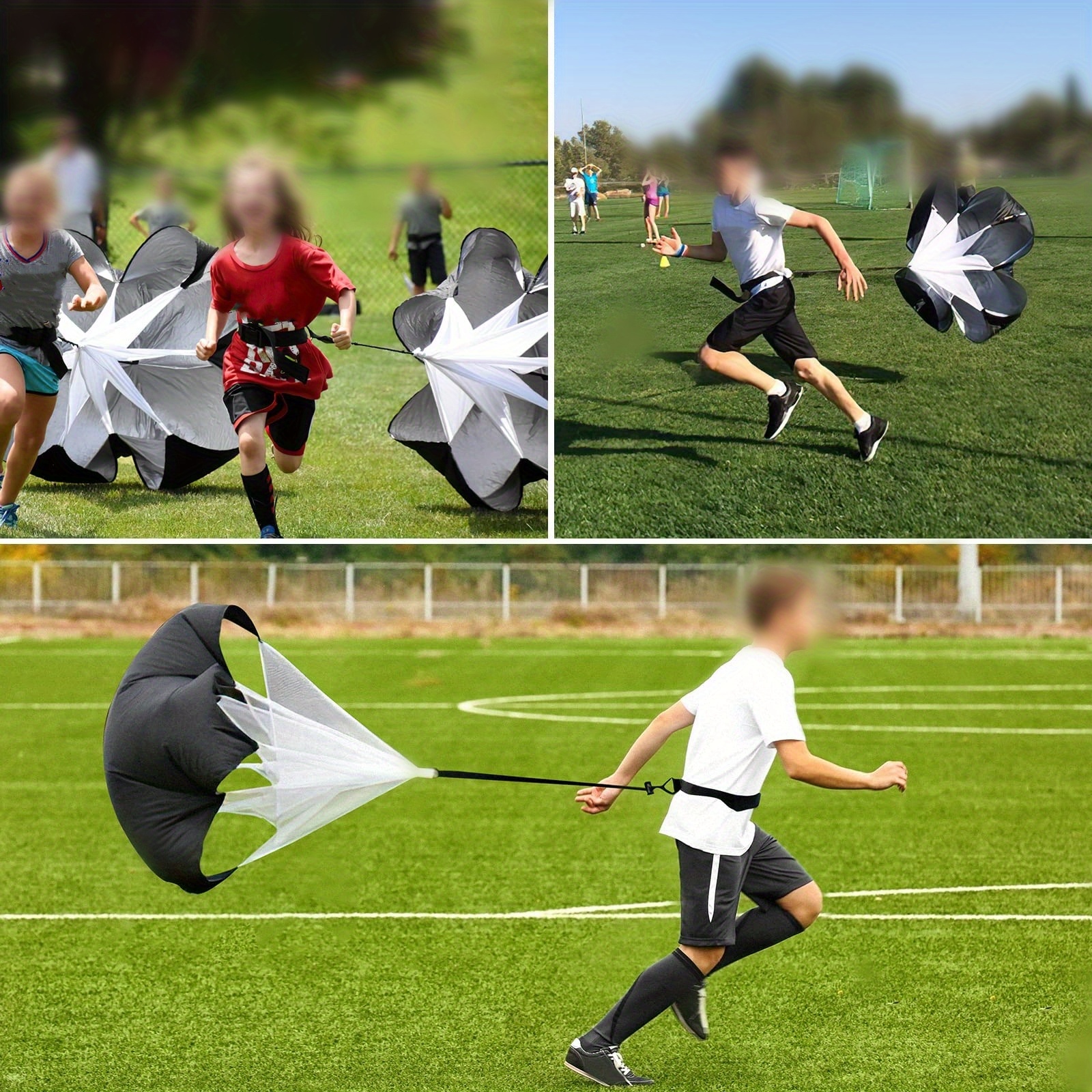 Youth Football Player Running with Parachute. Soccer Football