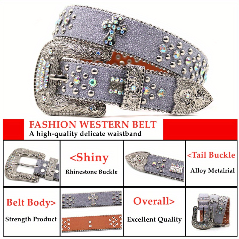 PU Leather Studded Flower Punk Belt for Western Cowgirl Mealah Womens-Western-Belt Rhinestone-Cowboy-Cowgirl Belt  main image 4