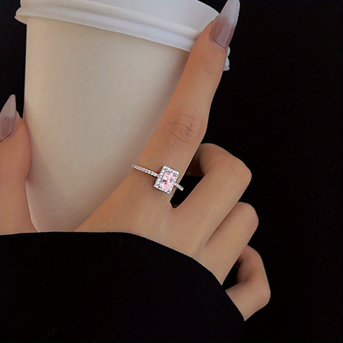 Nooxian Adjustable Copper Ring with Gemstone & CZ Accent