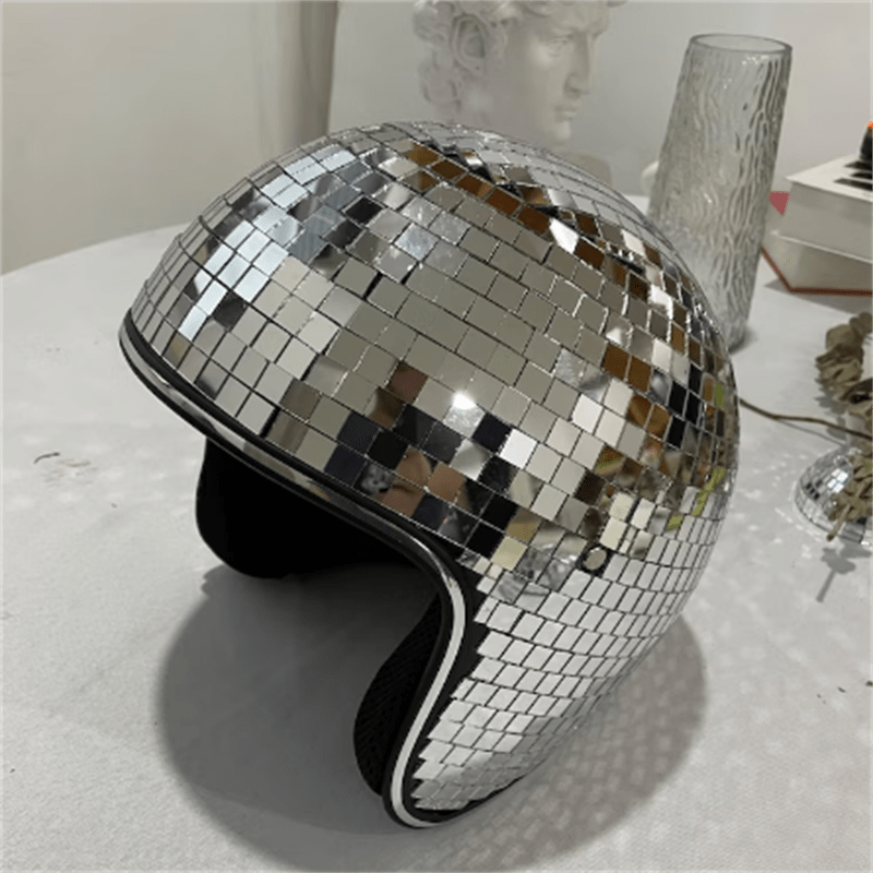 Disco-kugel-helm, Einziehbares Visier, Silberner Glitzer-spiegel
