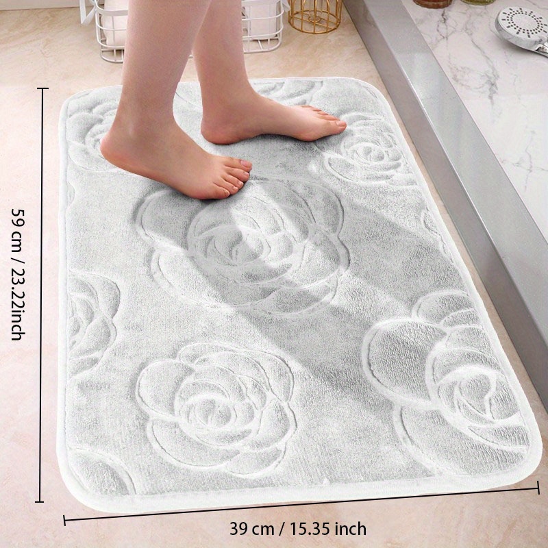 Bath Rugs, Rose Flower Patterned Bathroom Bath Mat Flannel Non