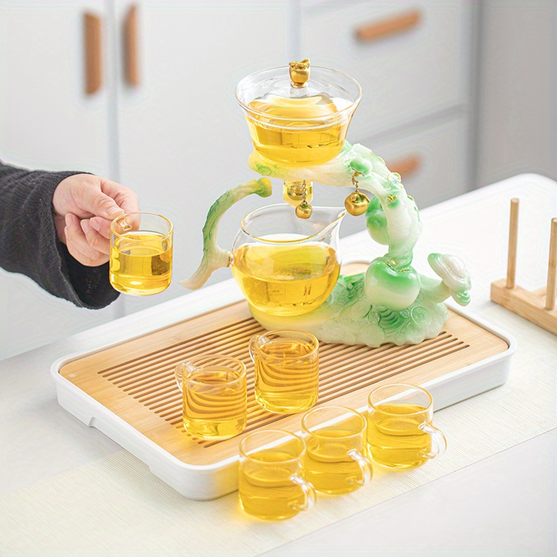 Dropship 1 Set Lazy Tea Set; Magnetic Water Diversion Rotating Cover Bowl;  Tea Maker; Automatic Glass Teapot; Tea Canister; Tea Cups; Tea Pet; Tea  Tray; Chinese Kung Fu Tea Set to Sell