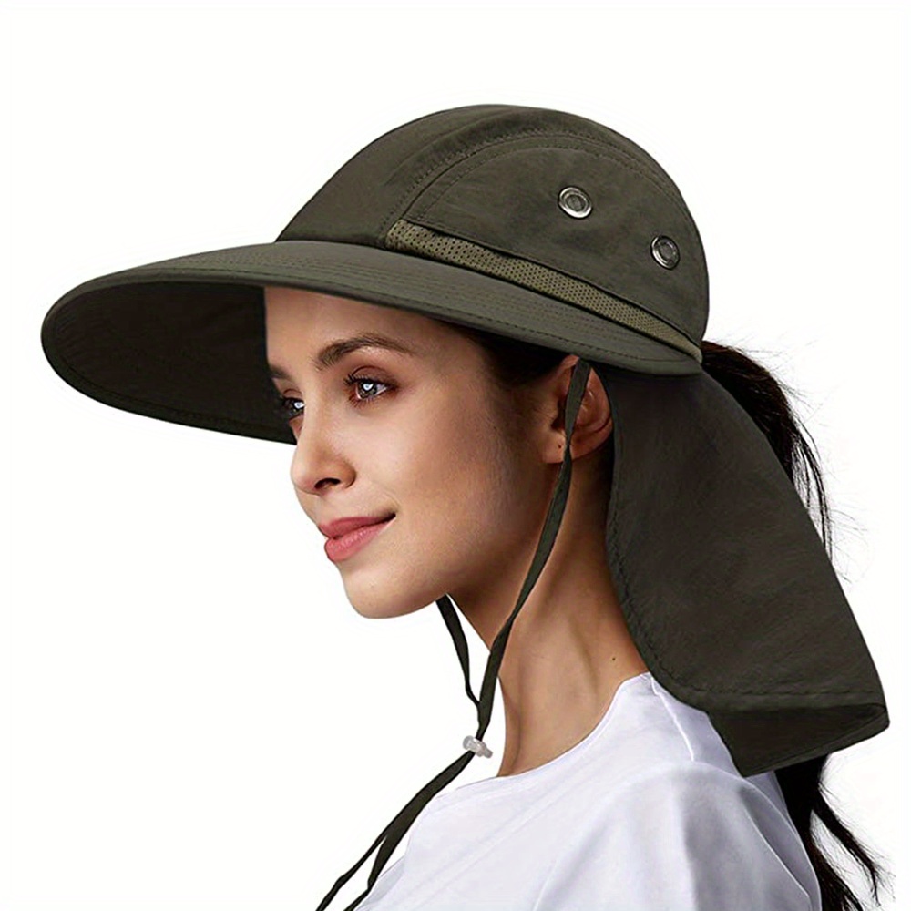 Wide Brim UPF 50+ Sun Hat, Bucket Hats UV Protection Ponytail Bucket Hat with Neck Flap unisex Gardening Hiking Boonie Hats for Women Men Outdoor