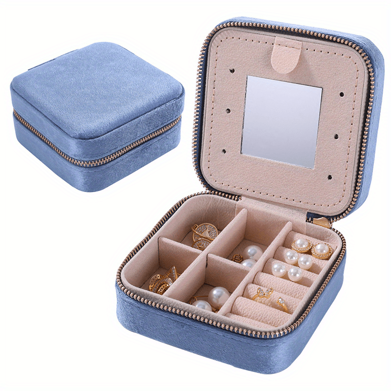 Velvet Material Travel Jewelry Box With Mirror Storage Box - Temu