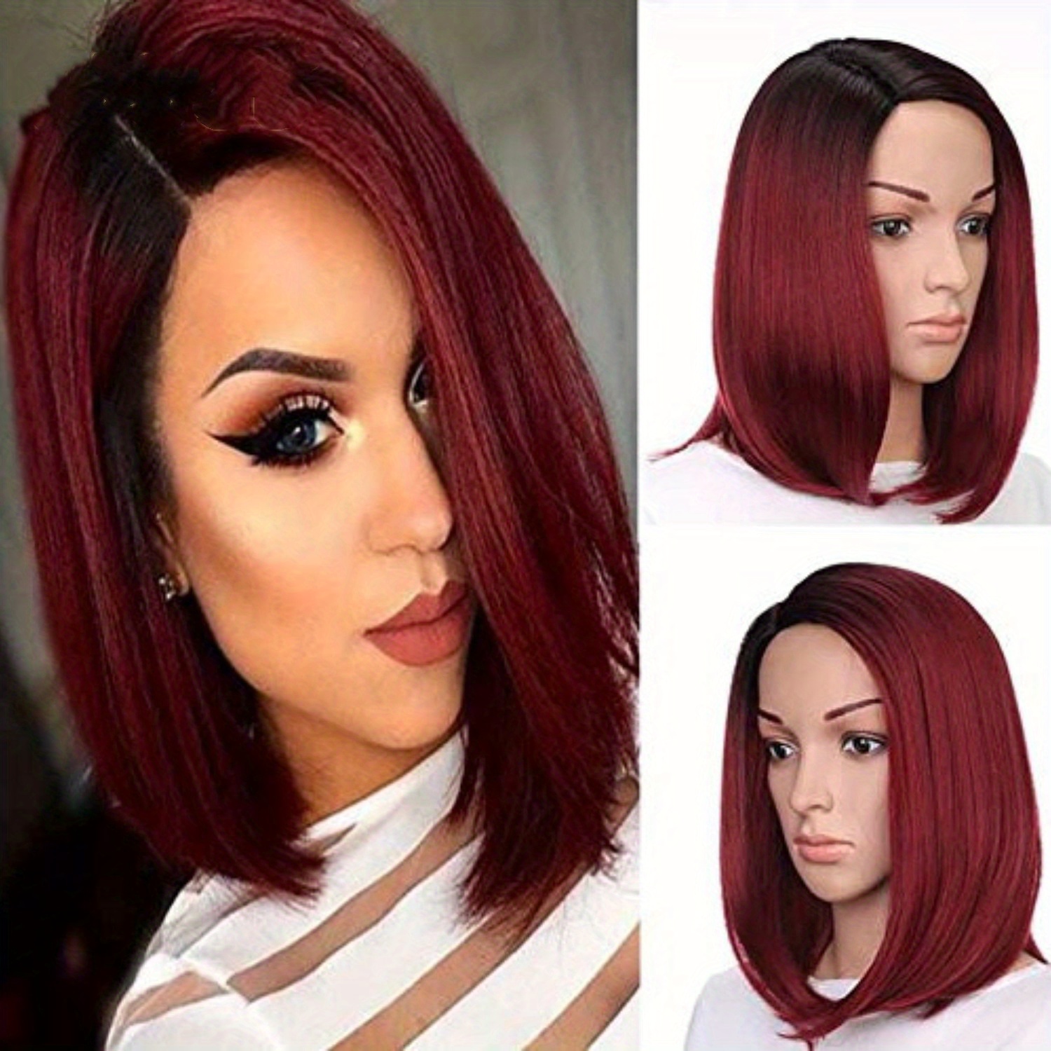 Ombre Red Short Bob Wig for Women