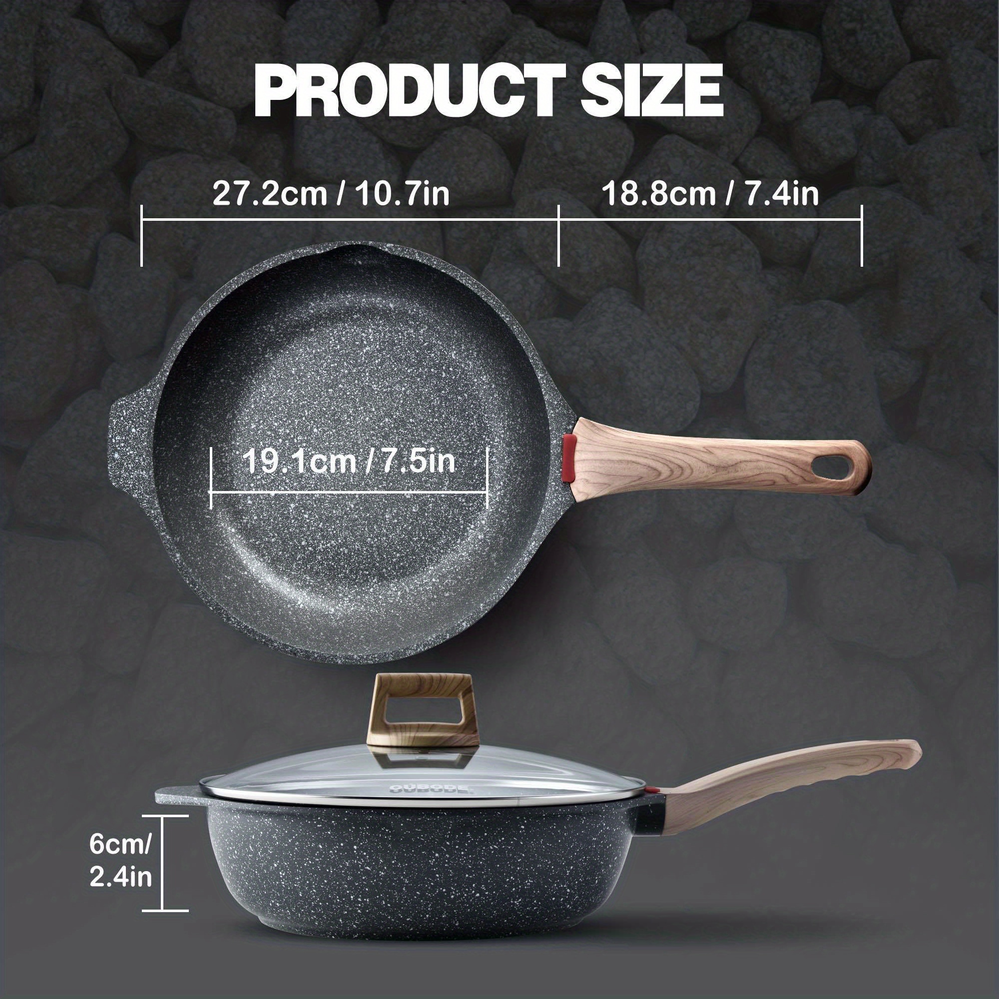 CAROTE Nonstick Frying Pan Skillet,12 Non Stick Granite Fry Pan with Glass  Lid, Egg Pan Omelet Pans, Stone Cookware Chef's Pan, PFOA Free (Classic