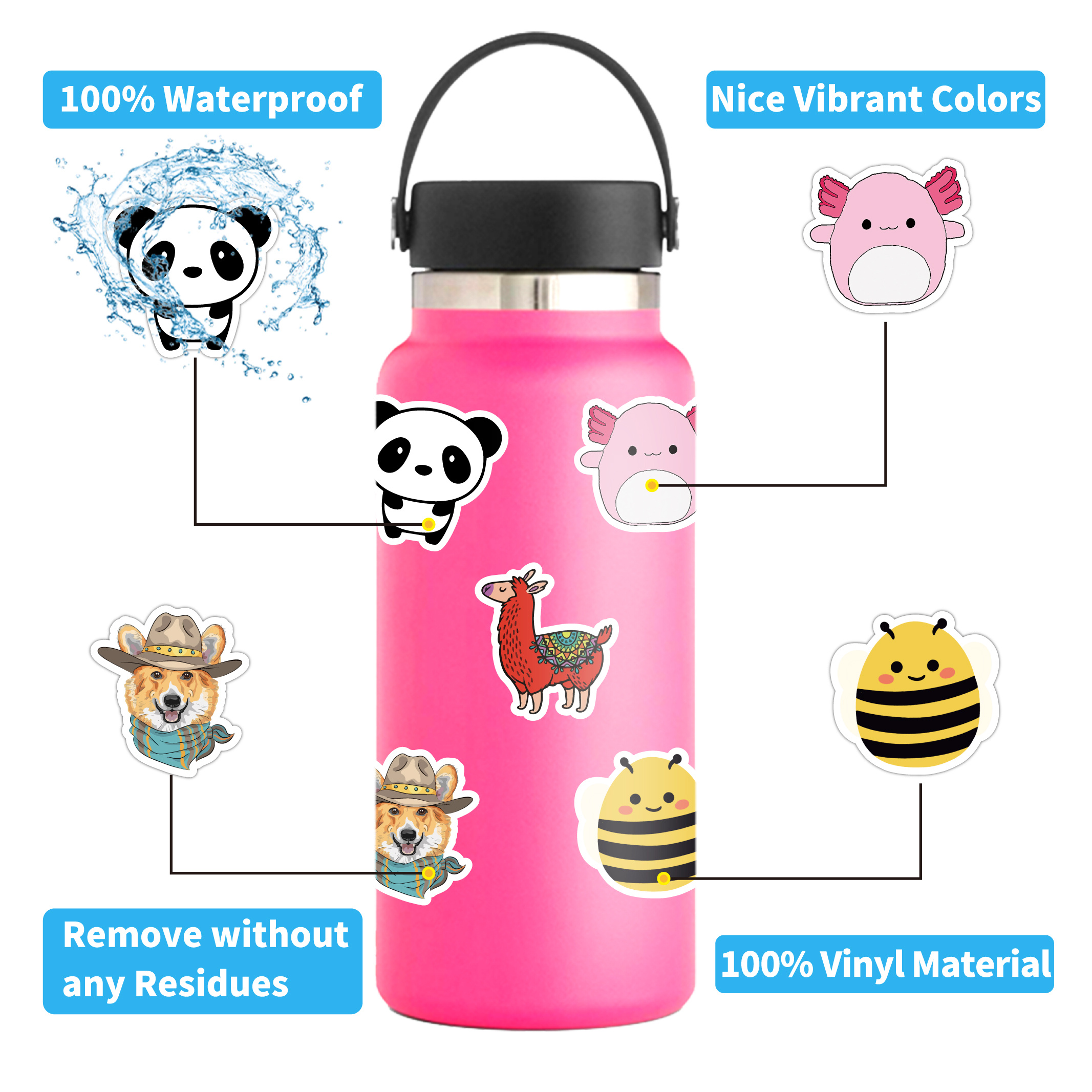 Cute Waterproof Stickers For Kids Fun Vinyl Bottle Decals - Temu