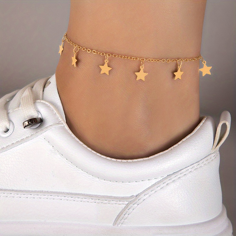 Fashionable Minimalist Geometric Five-pointed Star Tassel Single-layer Versatile Anklet Foot Jewelry