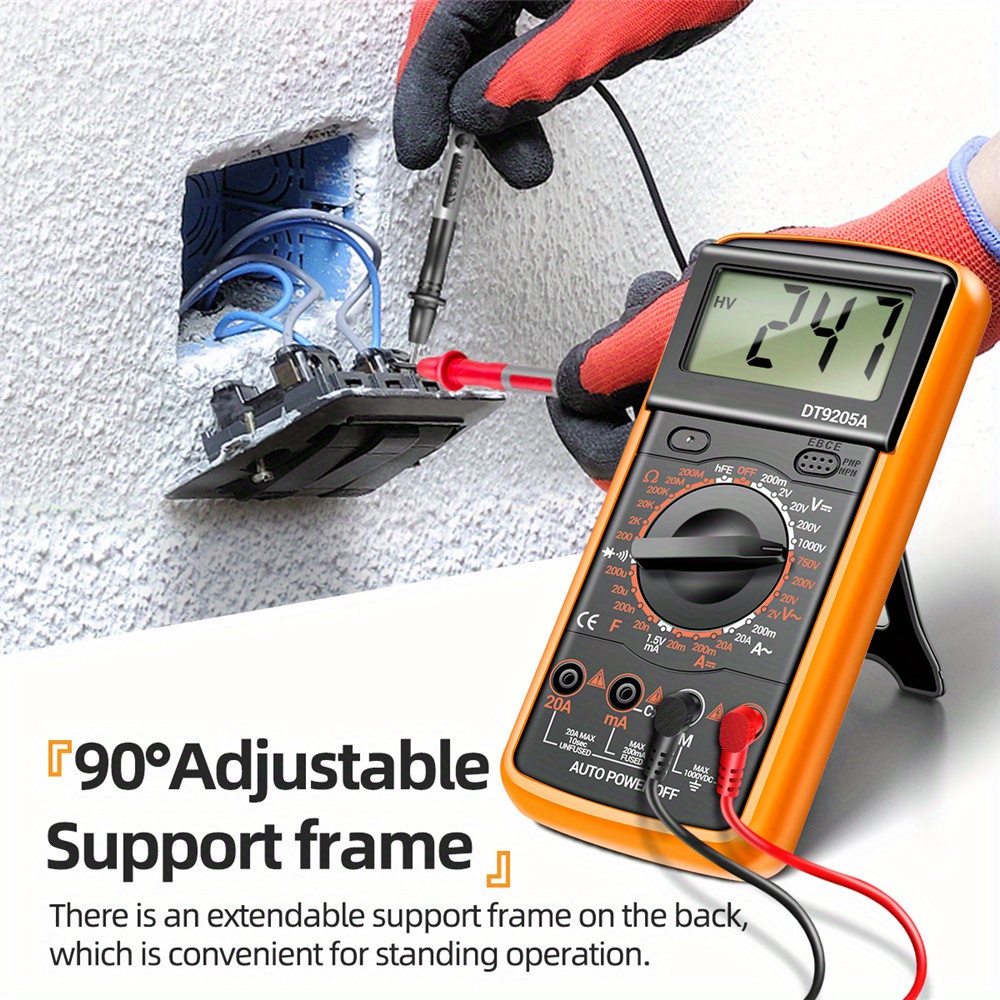 1pc DT9205A DMM Multimètre Professionnel Numérique HFE AC Tension Courant  1000V 20A Capacité Résistance Continuité Testeur De Diode Pas De Piles  Incluses - Temu France
