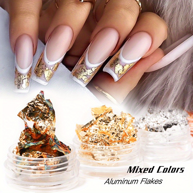 Gold Silver Aluminum Nail Foil Flakes Glitter Powder Nail Art Decoration  Reflective Sequins Accessories