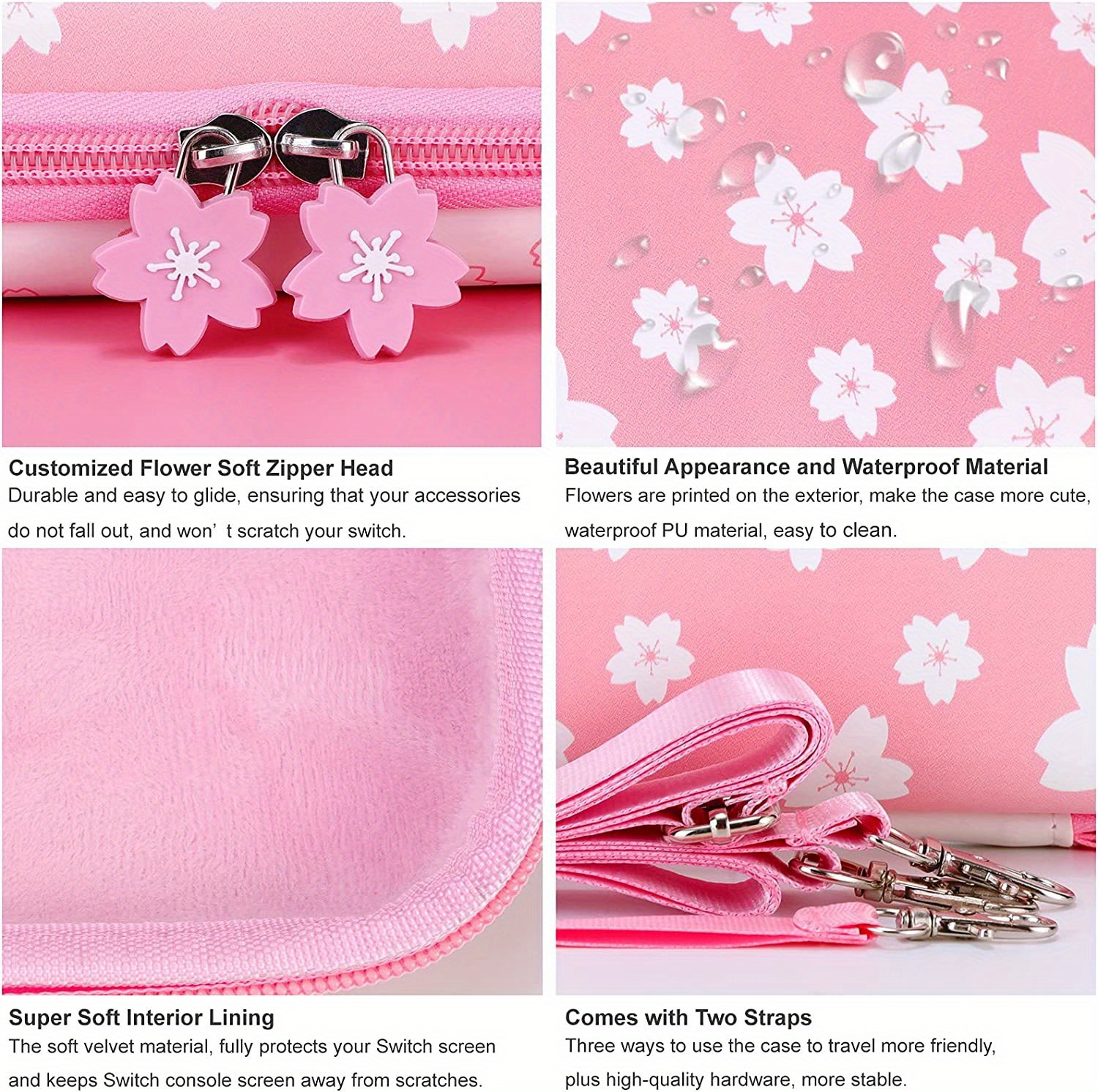 cute pink cherry blossoms storage bag cover case for nintendo switch portable travel carrying bag game accessories details 8