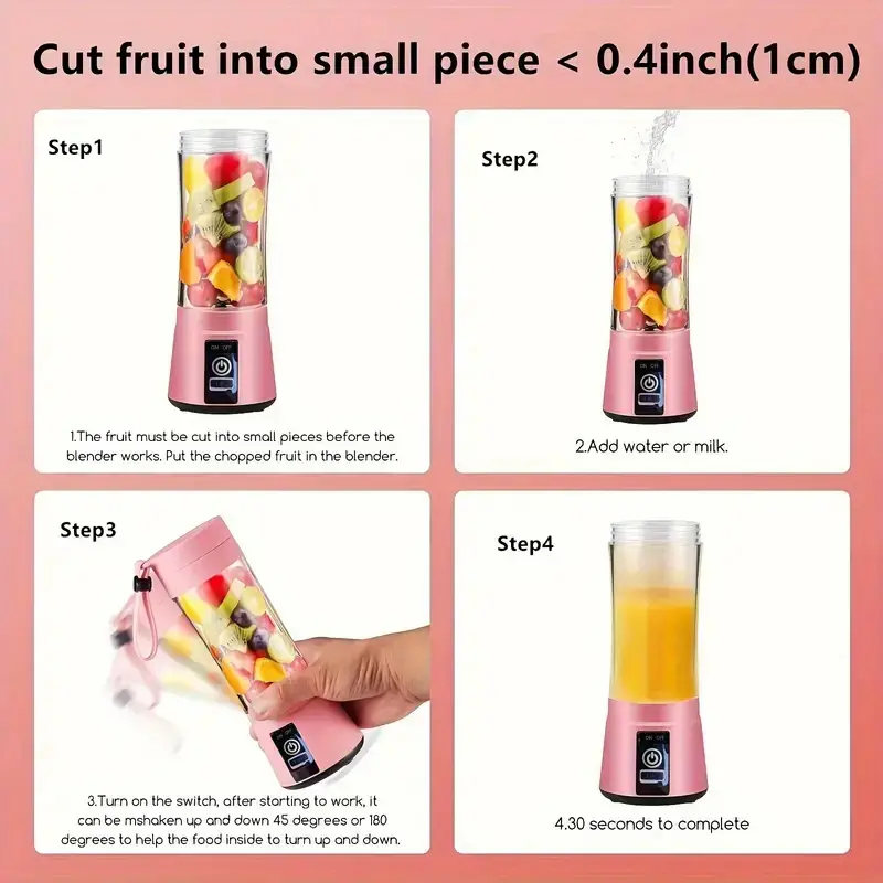 380ml portable blender with 6 blades rechargeable usb make delicious juices shakes smoothies and more on the go details 4