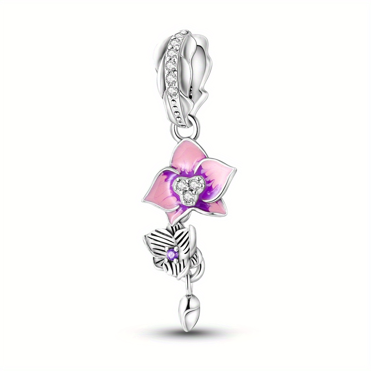 Sterling Silver Beads Pink Daisy Flower Dangle Charm Rose Gold Fit Original  Pandora Charms silver 925 Bracelet Jewelry