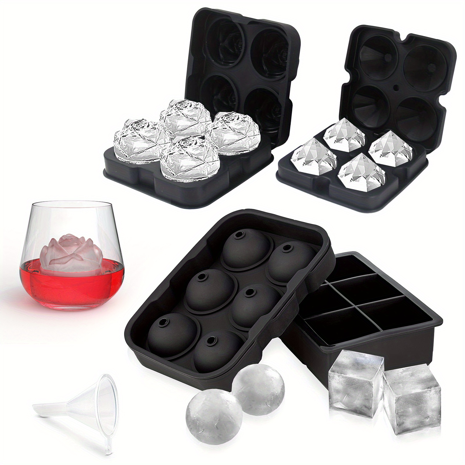 Silicone Ice Molds Set of 2 - Circle Ice Cube Molds for Large
