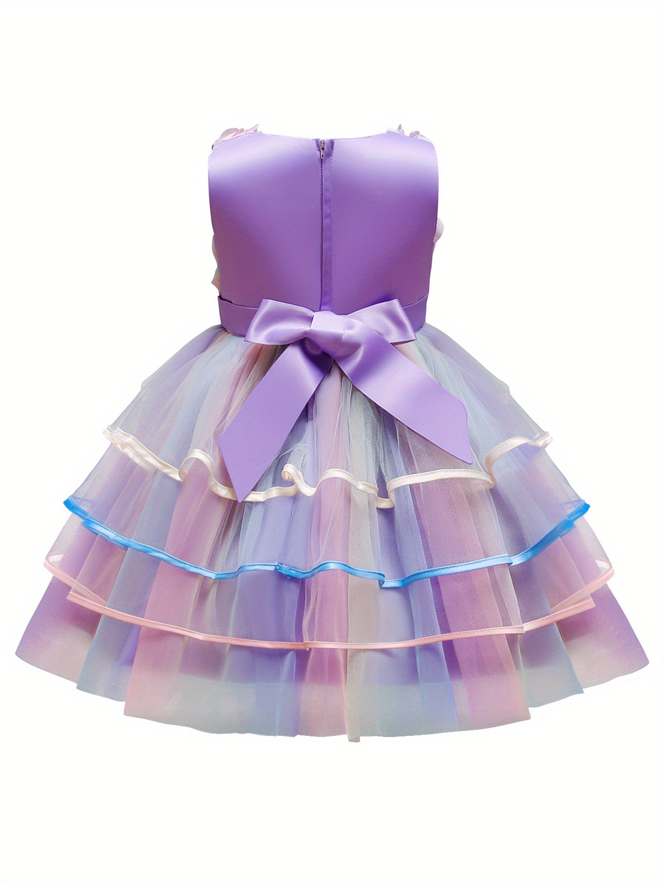 7pcs girls unicorn costume rainbow princess dress toddler unicorn birthday party dress halloween kids cosplay fairy tales dress up with headband necklace ring ear clip jewelry set details 2
