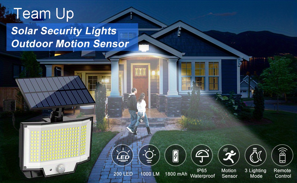1pc Solar Motion Sensor Light Outdoor, waterdichte wandlampen, met 200 heldere LEDs, afstandsbediening, apart paneel, 16.4Ft kabel, schemering tot zonsopgang verlichtingsmodus, beveiliging zonne-energie schijnwerpers voor veranda tuin garage achtertuin patio schuur muur details 0