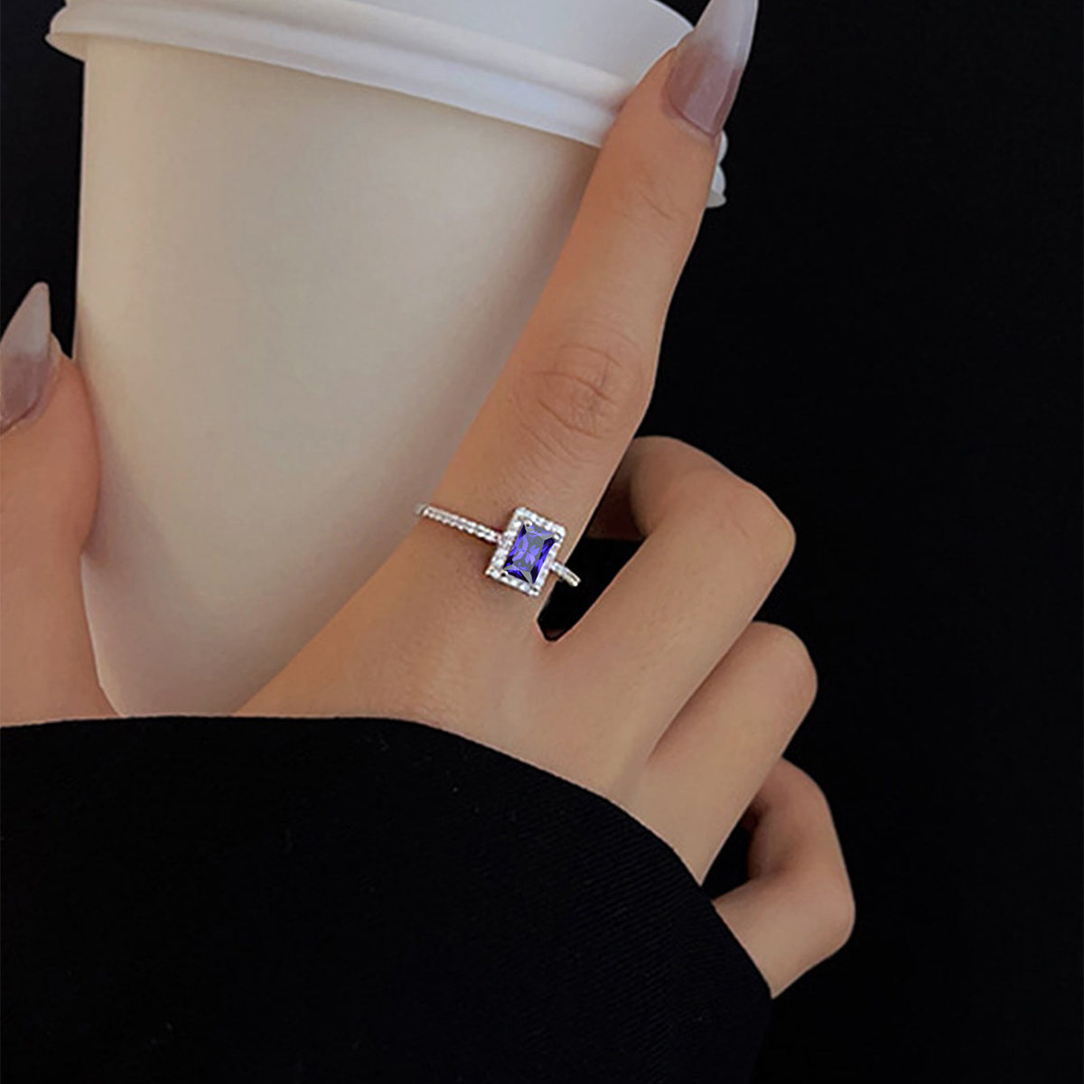 Nooxian Adjustable Copper Ring with Gemstone & CZ Accent