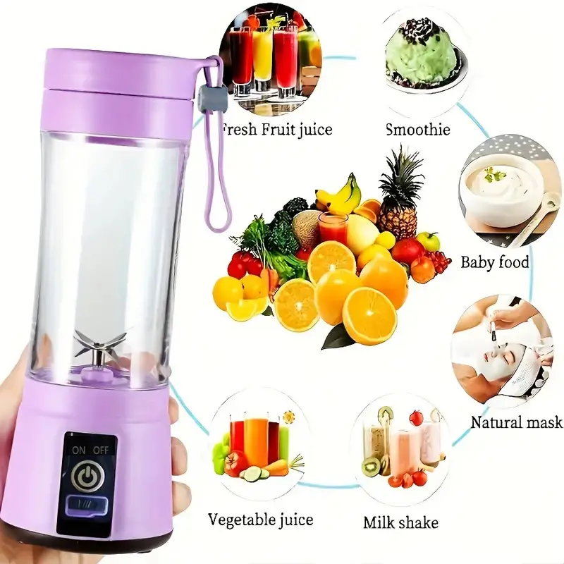 380ml portable blender with 6 blades rechargeable usb make delicious juices shakes smoothies and more on the go details 2