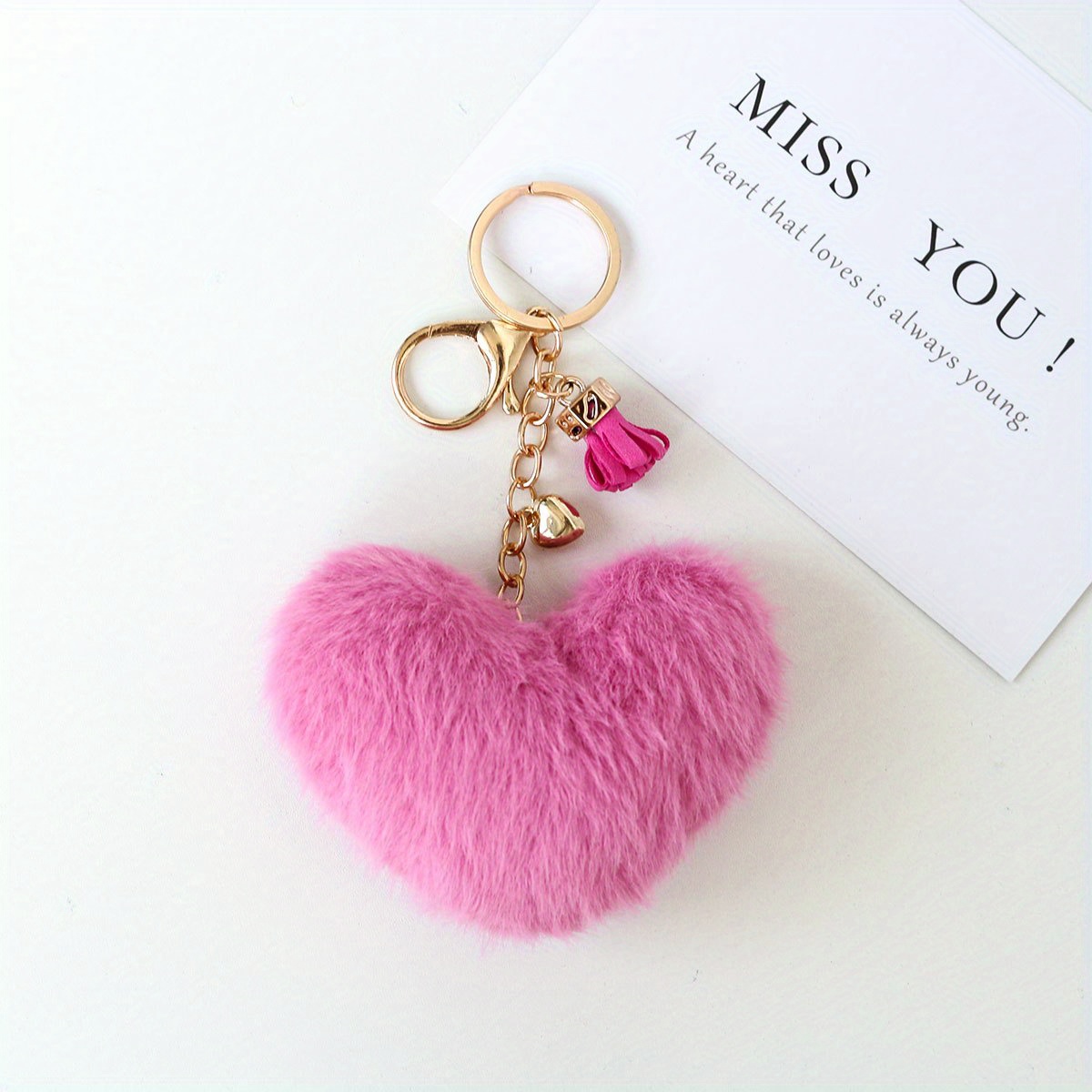 Fluffy Love Heart Pom Pom Keychain Pendant Cute Car Couple Keyring Ornament  Bag Purse Charm Accessories - Temu